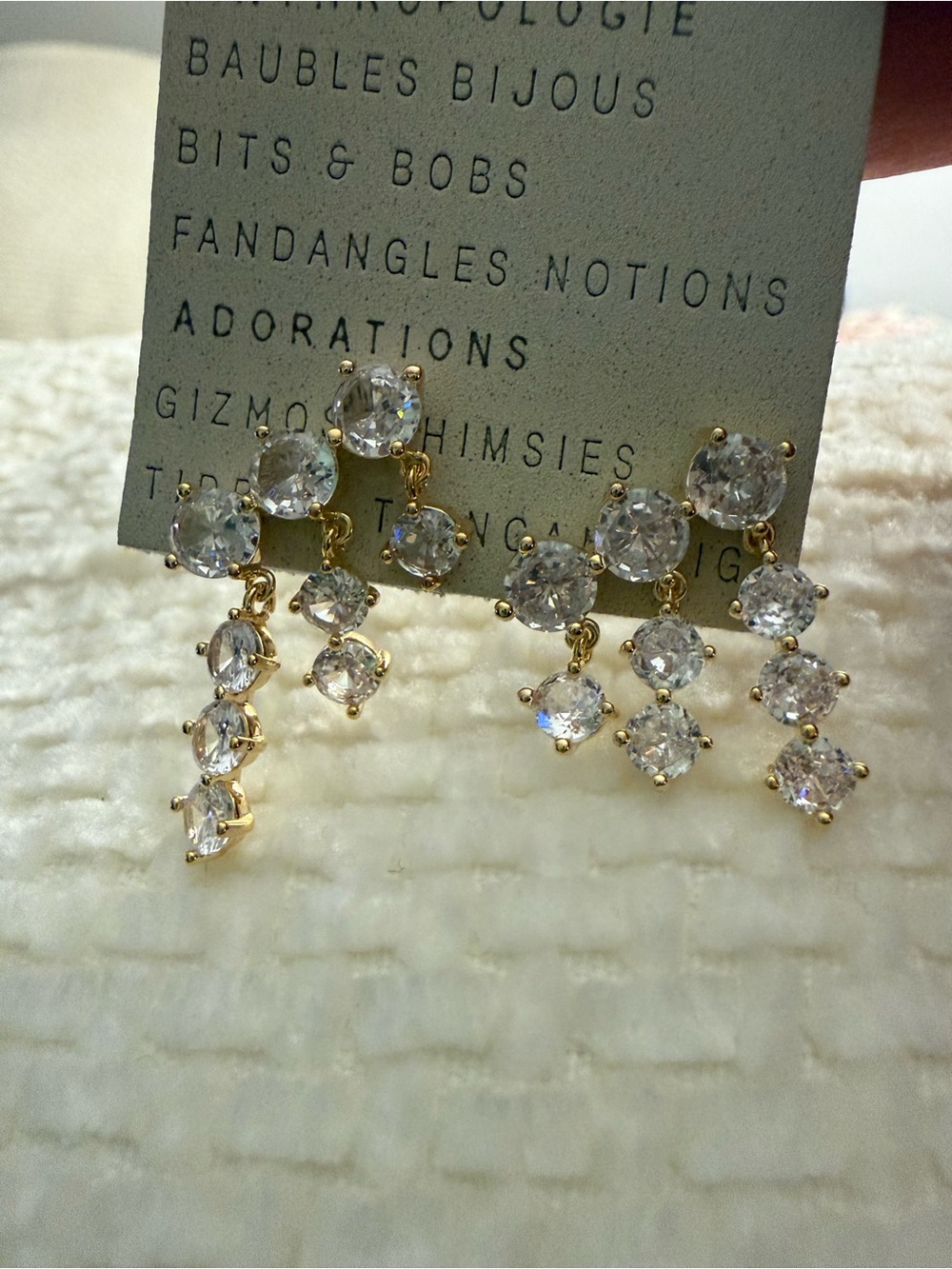 Anthropologie Multi Clear Crystal Cluster Drop Earrings 14k gold plated - NEW! - Picture 5 of 6